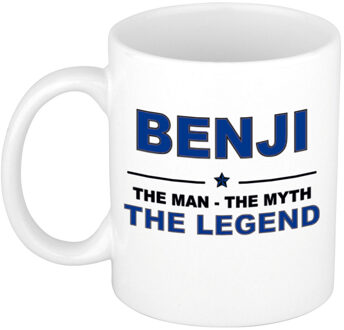 Bellatio Decorations Benji cadeau mok - man myth legend - naam koffiemok / beker - wit en blauw - 300 ml Donkerblauw