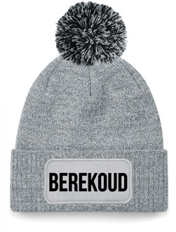 Bellatio Decorations Berekoud muts met pompon - unisex - one size - grijs - apres-ski muts One size