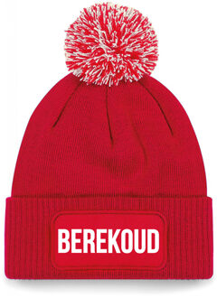 Bellatio Decorations Berekoud muts met pompon - unisex - one size - rood - apres-ski muts One size