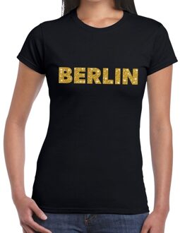 Bellatio Decorations Berlin gouden glitter tekst t-shirt zwart dames 2XL