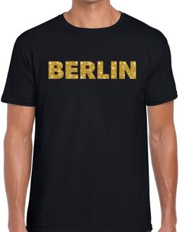 Bellatio Decorations Berlin gouden glitter tekst t-shirt zwart heren