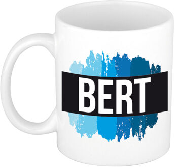 Bellatio Decorations Bert naam cadeau koffie mok - beker - met blauw verfstrepen - Cadeau collega - vaderdag