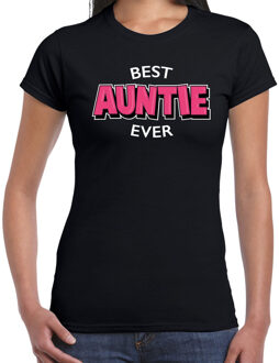 Bellatio Decorations Best auntie ever / beste tante ooit cadeau t-shirt / shirt - zwart met roze en witte letters - voor dames - verjaardag shirt / cadeau t-shirt 2XL