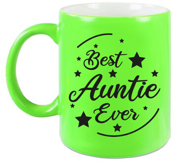 Bellatio Decorations Best Auntie Ever cadeau mok / beker neon groen 330 ml - cadeau tante - feest mokken