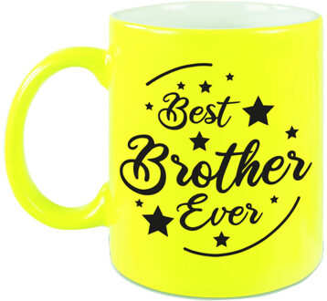 Bellatio Decorations Best Brother Ever cadeau mok / beker neon geel 330 ml - feest mokken