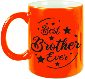 Bellatio Decorations Best Brother Ever cadeau mok / beker neon oranje 330 ml - feest mokken