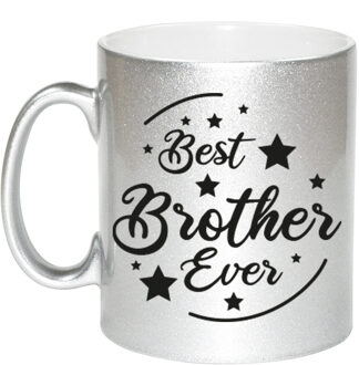 Bellatio Decorations Best Brother Ever cadeau mok / beker zilverglanzend 330 ml - feest mokken Zilverkleurig