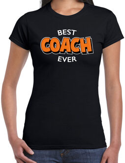 Bellatio Decorations Best coach ever / beste coach ooit cadeau t-shirt / shirt - zwart met oranje en witte letters - voor dames - verjaardag shirt / cadeau t-shirt 2XL