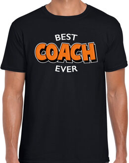 Bellatio Decorations Best coach ever cadeau t-shirt / shirt - zwart met oranje en witte letters - voor heren - verjaardag shirt / cadeau t-shirt voor coaches 2XL