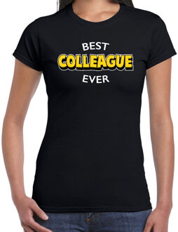 Bellatio Decorations Best colleague ever / beste collega ooit cadeau t-shirt / shirt - zwart met gele en witte letters - voor dames - verjaardag shirt / cadeau t-shirt 2XL