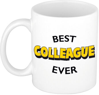 Bellatio Decorations Best colleague ever cadeau mok / beker wit met gele cartoon letters 300 ml
