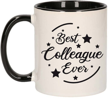 Bellatio Decorations Best colleague ever koffiemok - thee beker - 300 ml - wit met zwart - cadeau collega - 300 ml