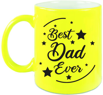 Bellatio Decorations Best Dad Ever cadeau mok / beker neon geel 330 ml - cadeau papa Vaderdag/ verjaardag - feest mokken