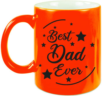 Bellatio Decorations Best Dad Ever cadeau mok / beker neon oranje 330 ml - cadeau papa Vaderdag/ verjaardag - feest mokken