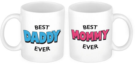 Bellatio Decorations Best Daddy en Mommy mok - Vaderdag en moederdag cadeau - feest mokken Wit