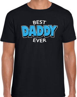 Bellatio Decorations Best daddy ever / beste vader ooit cadeau t-shirt - zwart met blauwe en witte letters - voor heren - vaderdag / verjaardag kado shirt 2XL