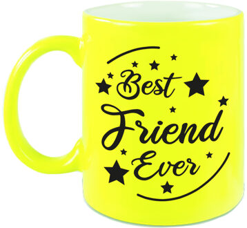 Bellatio Decorations Best Friend Ever cadeau mok / beker neon geel 330 ml - feest mokken