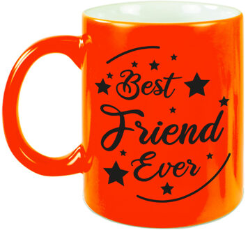 Bellatio Decorations Best Friend Ever cadeau mok / beker neon oranje 330 ml - feest mokken