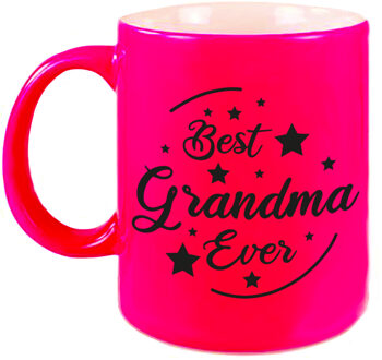 Bellatio Decorations Best Grandma Ever cadeau koffiemok / theebeker neon roze 330 ml