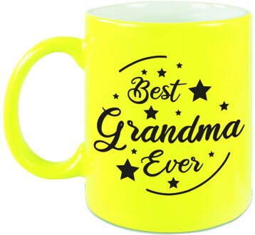 Bellatio Decorations Best Grandma Ever cadeau mok / beker neon geel 330 ml - kado voor oma - feest mokken