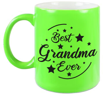 Bellatio Decorations Best Grandma Ever cadeau mok / beker neon groen 330 ml - kado voor oma - feest mokken Geel