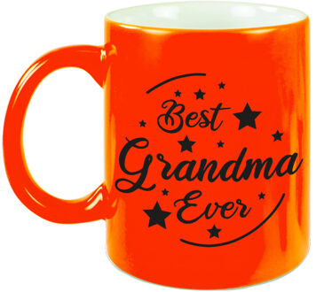 Bellatio Decorations Best Grandma Ever cadeau mok / beker neon oranje 330 ml - kado voor oma - feest mokken Geel