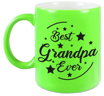 Bellatio Decorations Best Grandpa Ever cadeau mok / beker neon groen 330 ml - kado voor opa - feest mokken