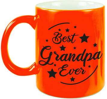 Bellatio Decorations Best Grandpa Ever cadeau mok / beker neon oranje 330 ml - kado voor opa - feest mokken