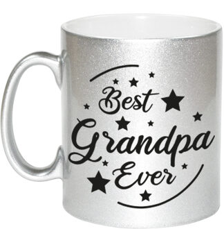 Bellatio Decorations Best Grandpa Ever cadeau mok / beker zilverglanzend 330 ml - feest mokken Zilverkleurig