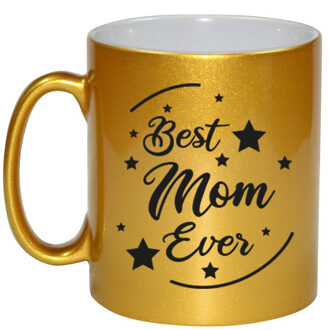 Bellatio Decorations Best Mom Ever cadeau mok / beker goudglanzend 330 ml - feest mokken Goudkleurig