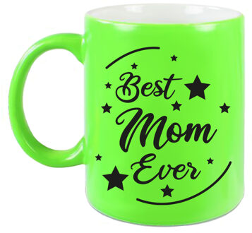 Bellatio Decorations Best Mom Ever cadeau mok / beker neon groen 330 ml - cadeau mama Moederdag / verjaardag - feest mokken