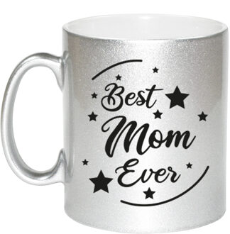 Bellatio Decorations Best Mom Ever cadeau mok / beker zilverglanzend 330 ml - feest mokken Zilverkleurig