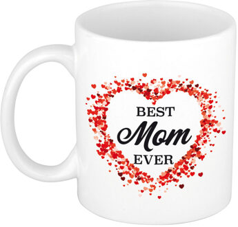 Bellatio Decorations Best mom ever kado mok / beker met hartjes voor Moederdag / verjaardag