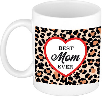 Bellatio Decorations Best mom ever luipaardprint cadeau mok / beker wit - feest mokken Multikleur