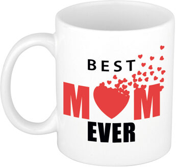 Bellatio Decorations Best mom ever mok / beker wit met roze hart - cadeau mama - Moederdag / verjaardag - feest mokken Rood