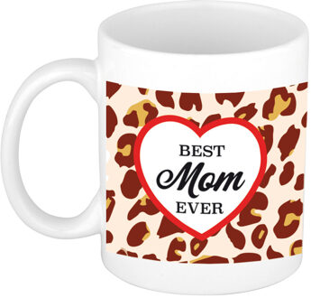 Bellatio Decorations Best mom ever panterprint cadeau mok / beker wit - feest mokken Multikleur