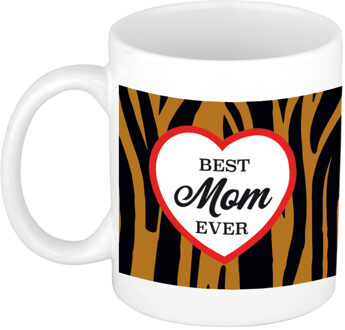 Bellatio Decorations Best mom ever tijgerprint cadeau mok / beker wit - feest mokken Multikleur