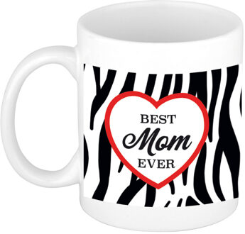 Bellatio Decorations Best mom ever zebraprint cadeau mok / beker wit - feest mokken Multikleur