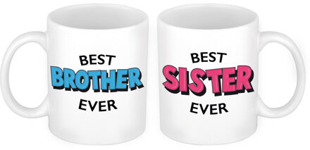 Bellatio Decorations Best Sister en Best Brother mok - Cadeau beker set voor Broer en Zus
