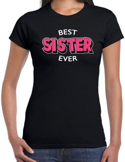 Bellatio Decorations Best sister ever / beste zus ooit cadeau t-shirt / shirt - zwart met rode en witte letters - voor dames - verjaardag shirt / cadeau t-shirt 2XL