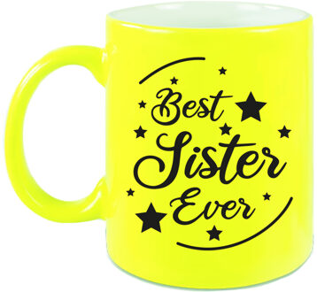 Bellatio Decorations Best Sister Ever cadeau koffiemok / theebeker neon geel 330 ml