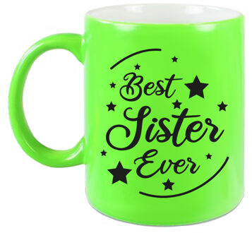 Bellatio Decorations Best Sister Ever cadeau mok / beker neon groen 330 ml - verjaardag / bedankje - kado zus/ zusje - feest mokken