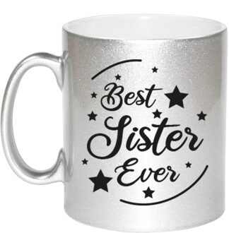 Bellatio Decorations Best Sister Ever cadeau mok / beker zilverglanzend 330 ml - feest mokken Zilverkleurig