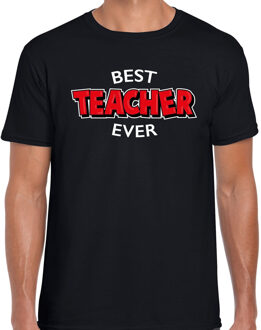 Bellatio Decorations Best teacher ever cadeau t-shirt / shirt - zwart met rode en witte letters - voor heren - verjaardag / bedankje - kado voor leerkracht / meester / leraar / onderwijzer L