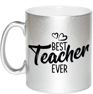 Bellatio Decorations Best teacher ever leraren cadeau mok / beker zilver