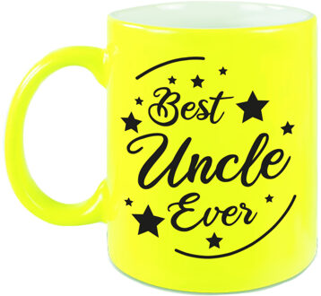 Bellatio Decorations Best Uncle Ever cadeau mok / beker neon geel 330 ml - verjaardag / bedankje - kado oom - feest mokken