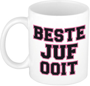 Bellatio Decorations Beste juf ooit cadeau mok / beker wit en roze - verjaardag / bedankt kado juf - feest mokken