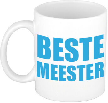 Bellatio Decorations Beste meester cadeau koffiemok / theebeker blauwe blokletters 300 ml - feest mokken Wit