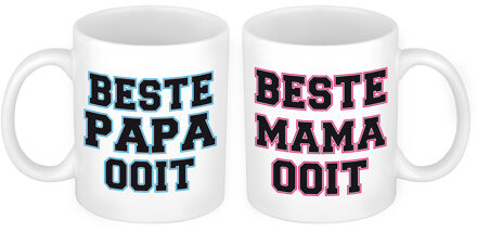 Bellatio Decorations Beste Papa en Mama ooit mok - Vaderdag en moederdag cadeau - feest mokken Blauw