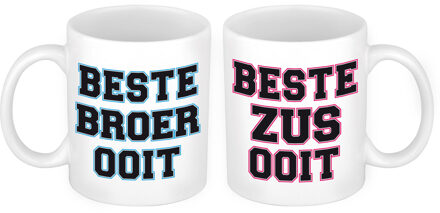 Bellatio Decorations Beste zus en Beste broer ooit mok - Cadeau beker set voor Broer en Zus